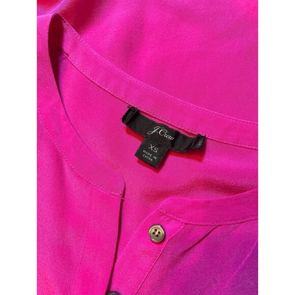 J Crew Blouse Silk Pink Magenta Long Sleeve Pleats Button Cuff Prep Office XS - Picture 4 of 16